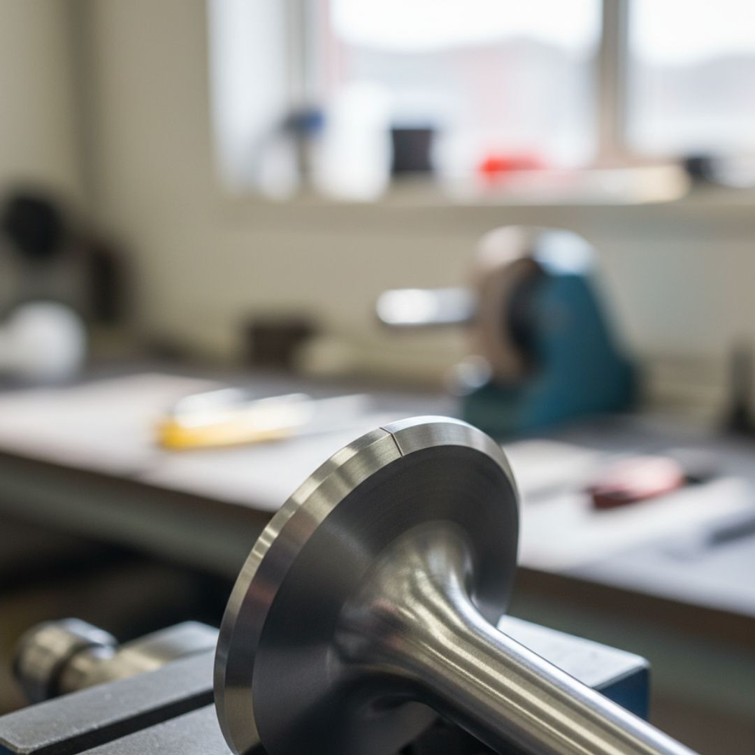 Macro photo showing the precise edge of a clean engine valve.