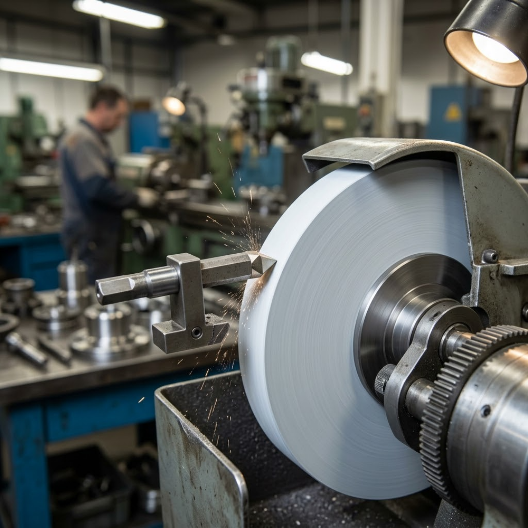 Precision diamond dresser tool dressing a valve grinding wheel.